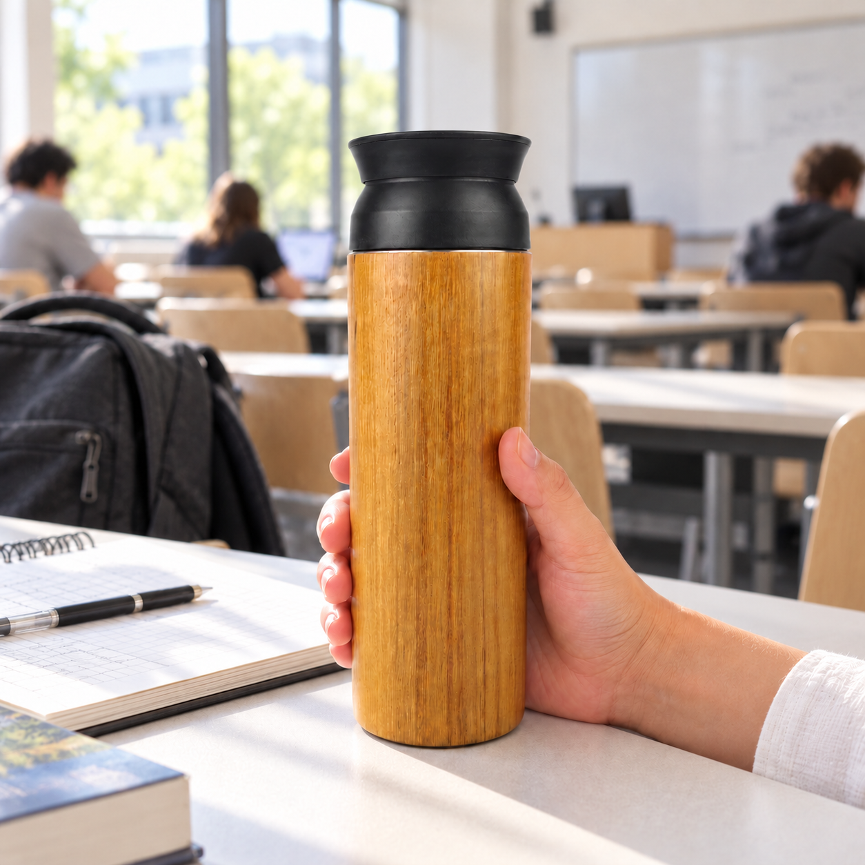 Tumbler Veneer Kayu Jati – Custom Grafir Nama, Logo & Foto