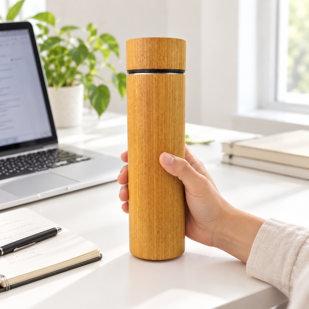 Tumbler Veneer Kayu Jati – Custom Grafir Nama, Logo & Foto