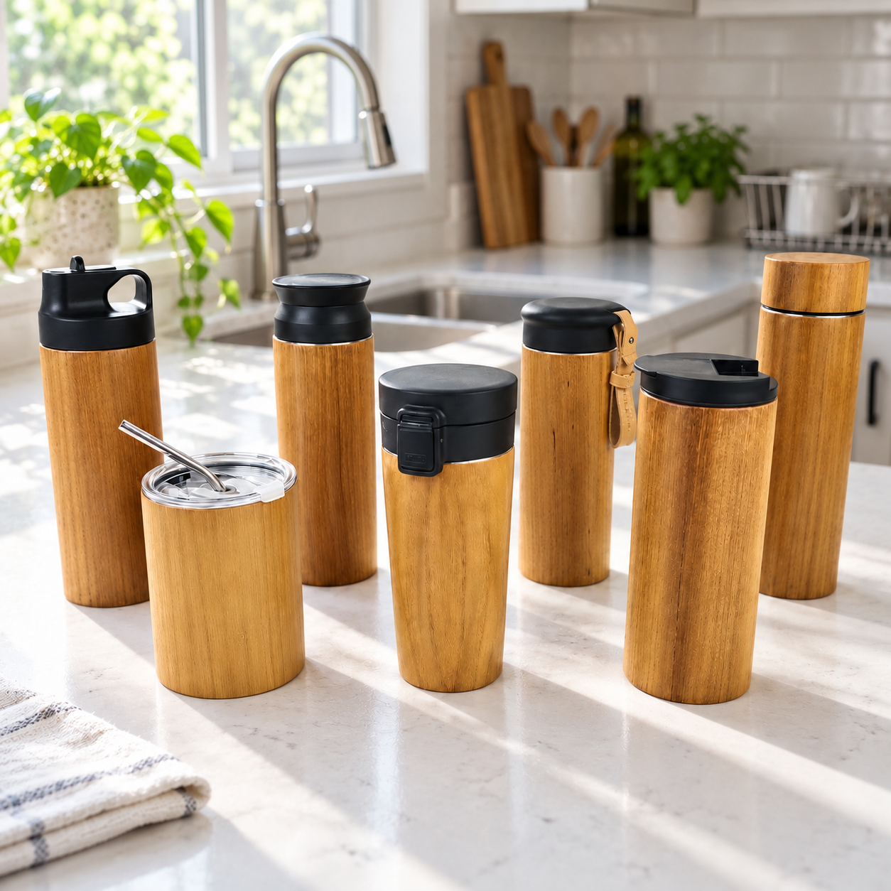Tumbler Veneer Kayu Jati – Custom Grafir Nama, Logo & Foto