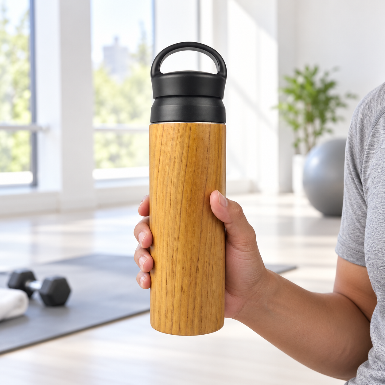 Tumbler Veneer Kayu Jati – Custom Grafir Nama, Logo & Foto
